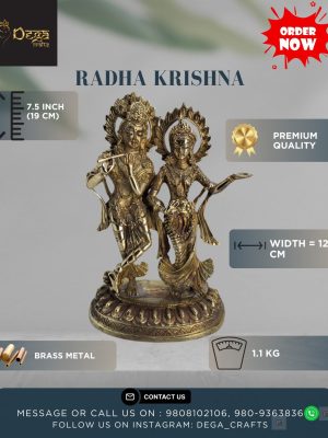 Handcrafted 7.5" Brass Radha Krishna Statue